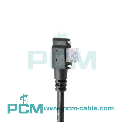 Cavo GigE High Flex RJ45 uscita verticale ad angolo sinistro con viti a testa zigrinata
