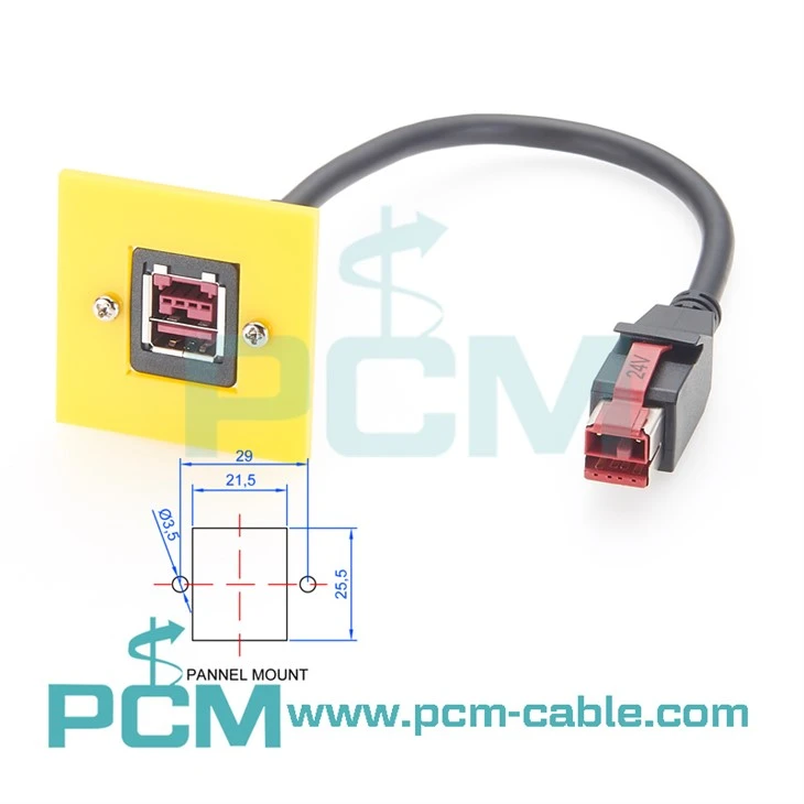 Dimentions of 24V Powered USB Panel Mount Extension Cable